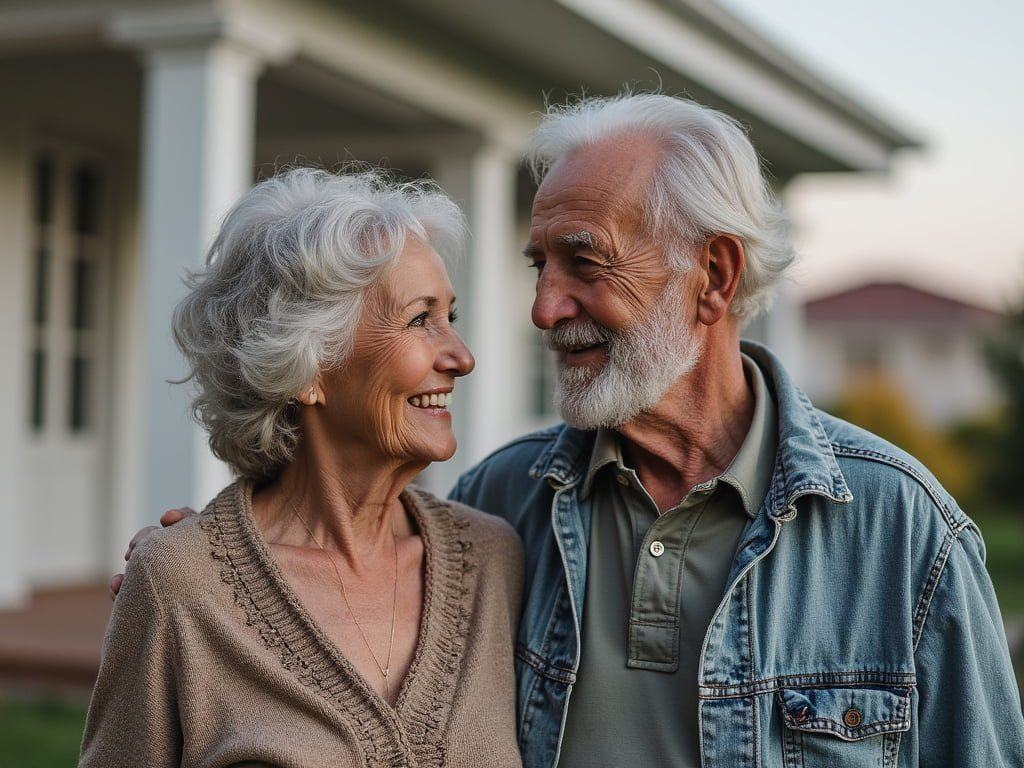 Couple outside a home